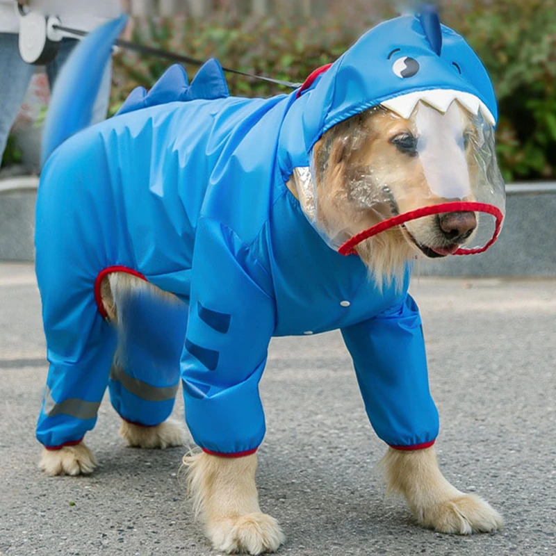 Capa de chuva do cão à prova dlarge água dogface grande casaco de chuva do cão reflexivo ajustável cão de estimação capa de chuva com capuz