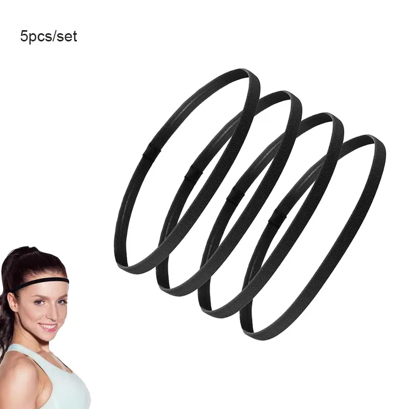 

5pcs Non-Slip Elastic Sports Hair Band Black Stretchy Sports Headband Yoga Running Cycling Headband Women Girls Fitness Headband