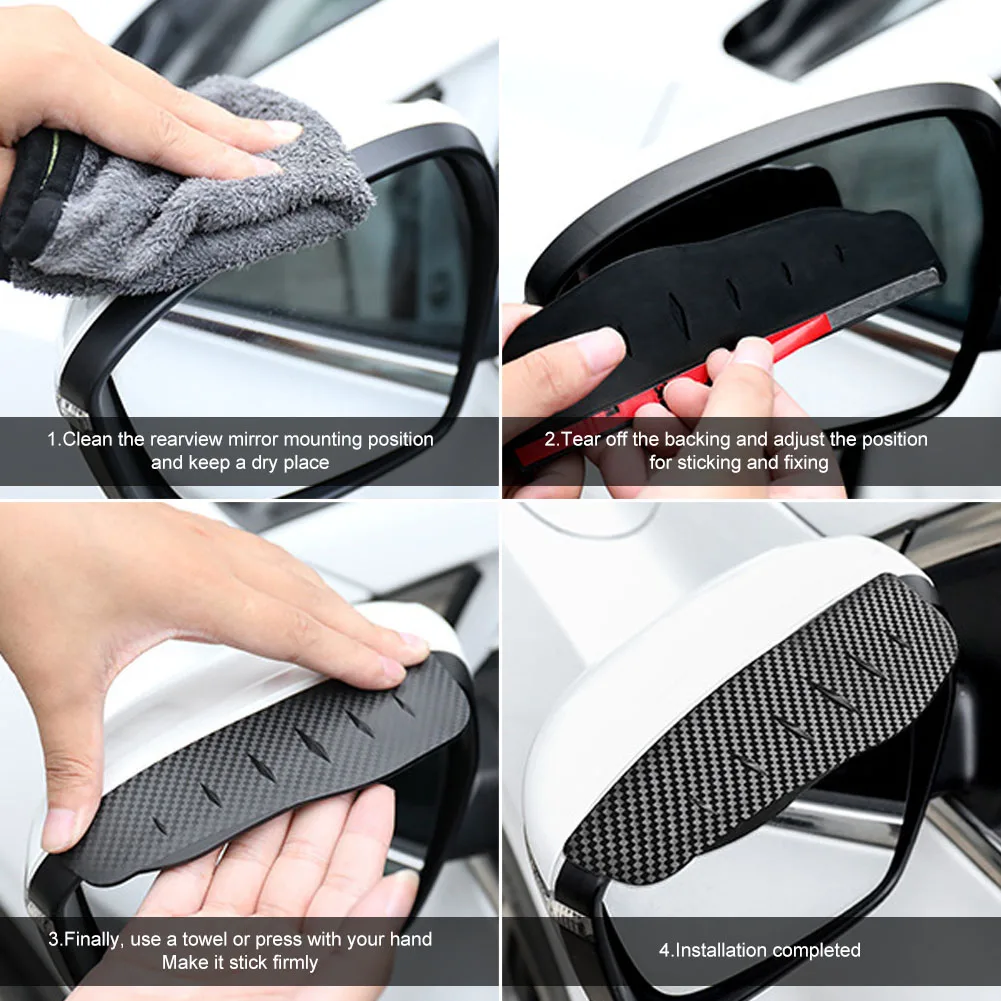 Universal Car Rearview Mirror Rain Guard Carbon Fiber 2.5mm PVC Mirror Visor Rain Eyebrow Protector Waterproof for Car SUV Truck - view 6