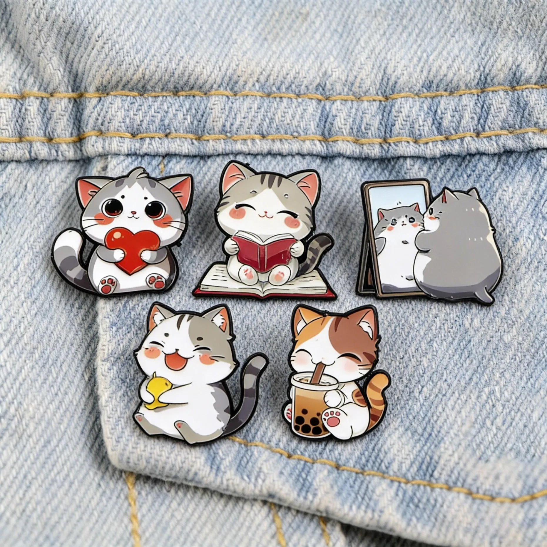 Niedliche Cartoon-Katzen-Emaille-Anstecknadel, Kawaii-Brosche, Reversnadel, Abzeichen für Rucksack, Kleidung, Accessoires, Tierschmuck, Geschenke für Freunde