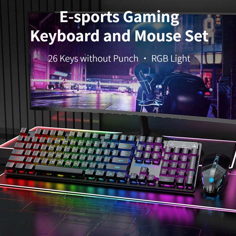 

GX330 Комбинированная проводная клавиатура и мышь, мультимедийные кнопки с RGB-подсветкой, эргономичная водонепроницаемая клавиатура и мышь, набор для настольного ноутбука