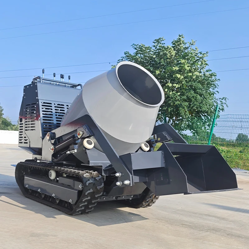 Mixing Machine Backyard Crawler Concrete Mixer, 300L Mini Hydraulic Rubber Tracked Dumper for Greenhouse Pipeline Trench Works