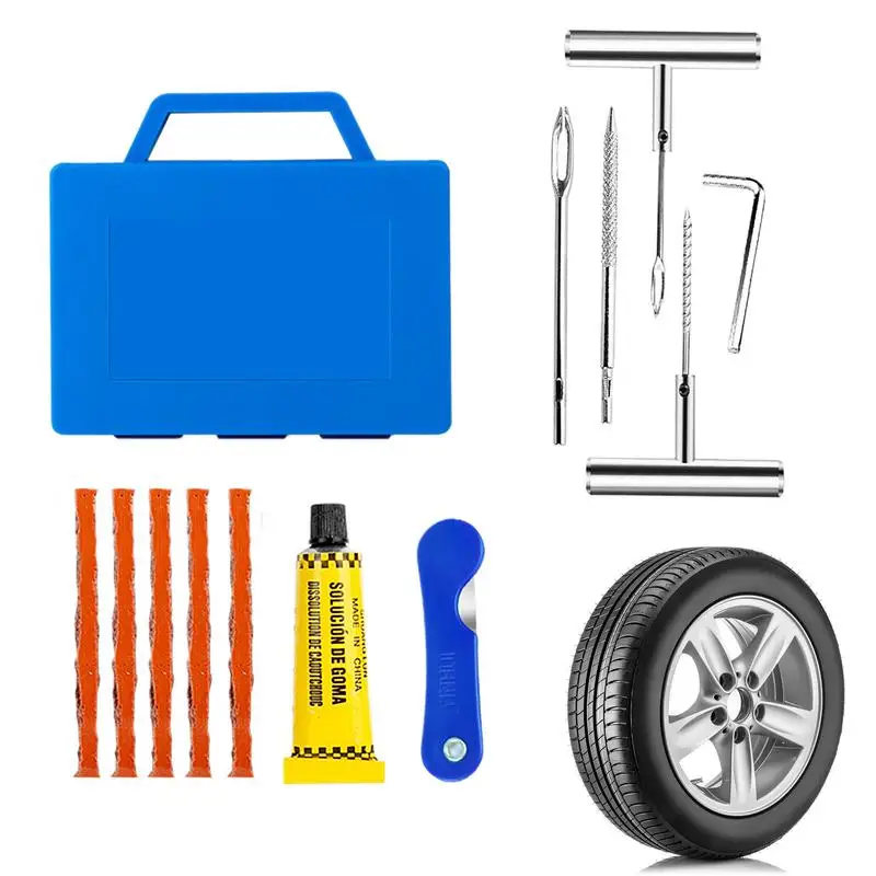 

Car Tire Repair Kit Studding Tool with Rubber Strips Tubeless Tyre Puncture Studding Plug Set Portable Car Tire Plug Kit