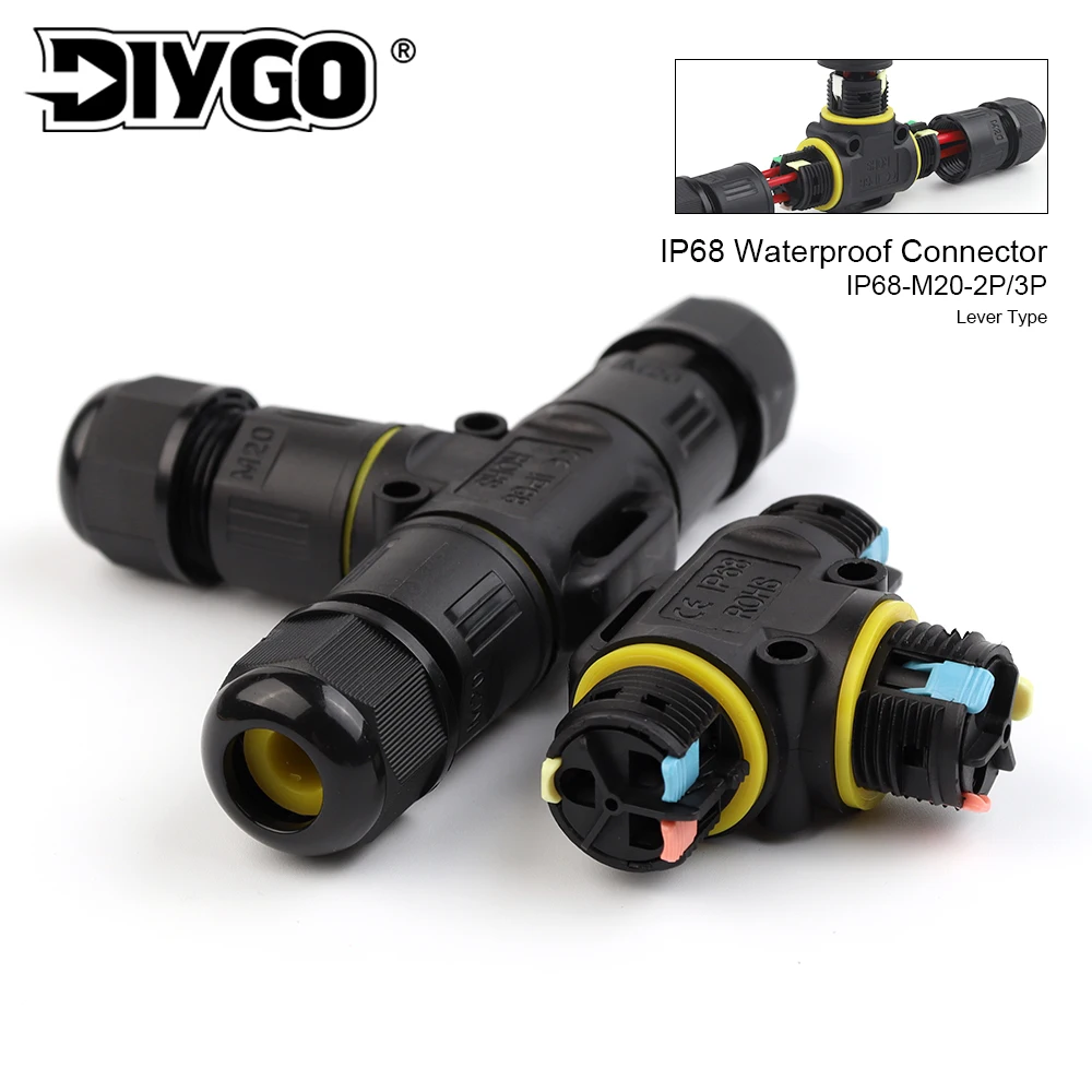 IP68 M20T Quick Outdoor Waterproof T Shape Connector 2/3 Pin Screw Electric Wire Terminal Adapter Home For LED Lighting 16A/380V