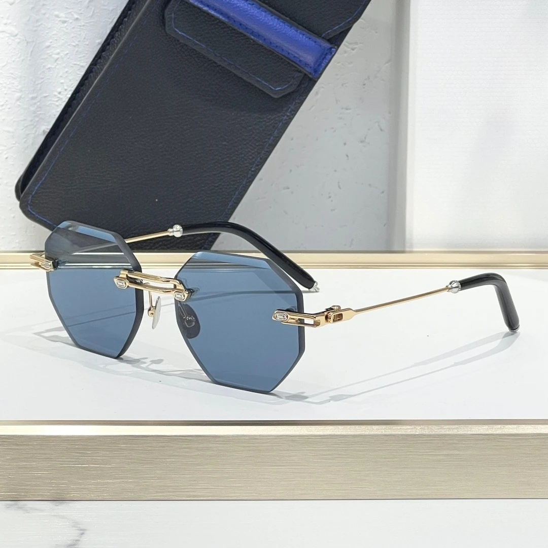 TROFEO Polygon Rimless Sunglasses Metal Temple UV400 Minimalist Business Fashion Eyewear for Men Women with Case
