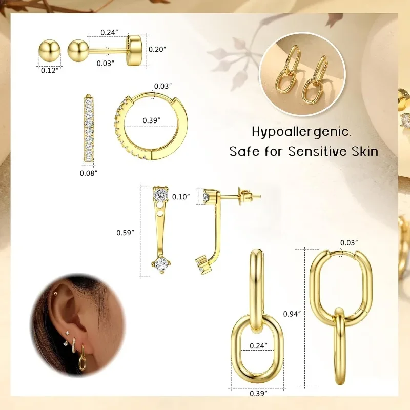 4 Pairs 14k Gold Filled Cartilage Earring Sets for Multiple Piercing  Stacks for Women Stud Earring for Sensitive Ears