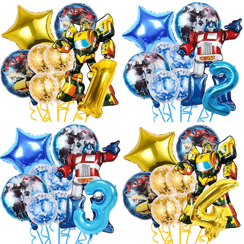 Boys Birthdaty Party Decoration Balloons Set Transformer Latex Foil Globlos Optimu Prim Party Balloon Bubble Bee Baby Shower Dec