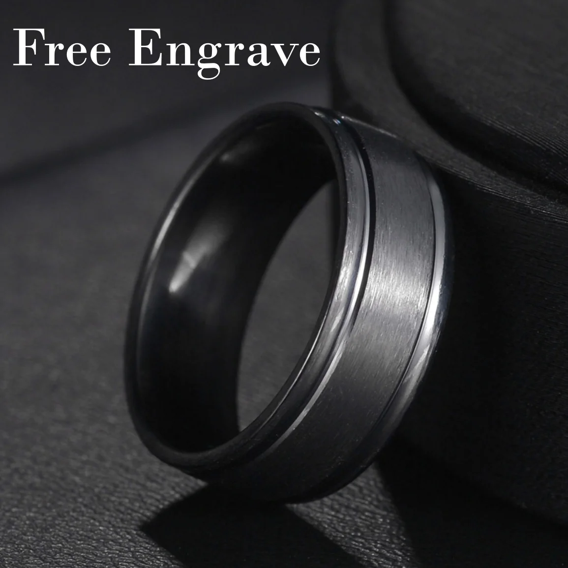 Custom Engrave Name Logo Stainless Steel Black Rings for Women Wedding Groove Rings Men Jewelry Men's Best Gift