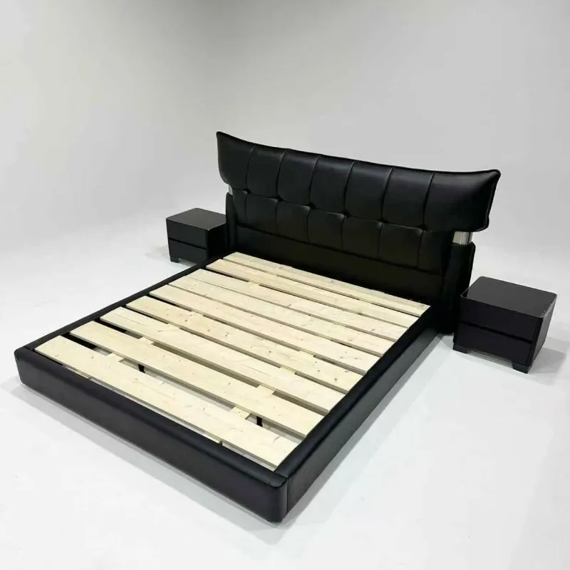 Modern Italian minimalist black microfiber leather bed master bedroom 1.8m double bed