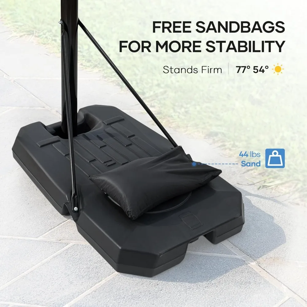 조절 가능한 야외 농구 골대 시스템 6.7피트-10피트, 44인치 백보드 포함, 휴대 가능 및 모래주머니 지지형