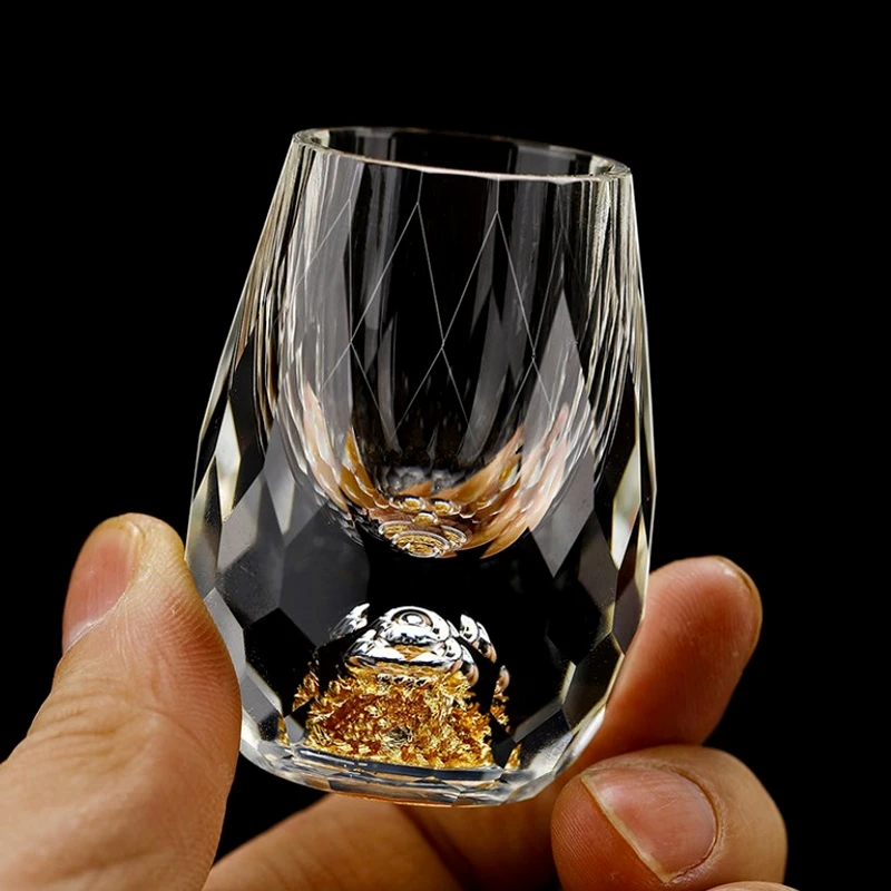 Luxury Crystal Glass Vodka Glass Sake Shochu Glass Bar Liqueur Double Bottom Gold Foil Glass Tea Cup High-end Gifts Hard Liquor