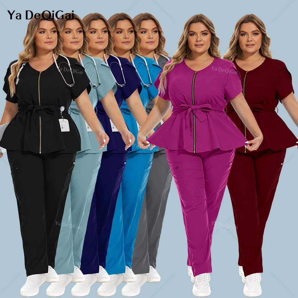 Uniforme de enfermera médica de Color liso para mujer, conjunto de ropa de trabajo de clínica elástica, traje médico, monos de trabajo clínicos