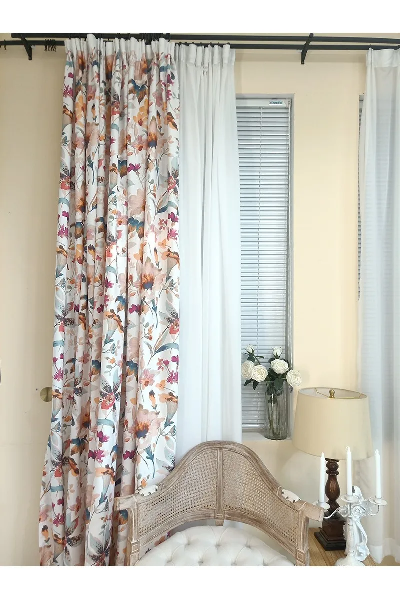 American Countryside Vintage Französische romantische Blumenvorhänge für Wohnzimmer, Esszimmer, Schlafzimmer, verdickter Baumwollleinen-Druck – Detail 10
