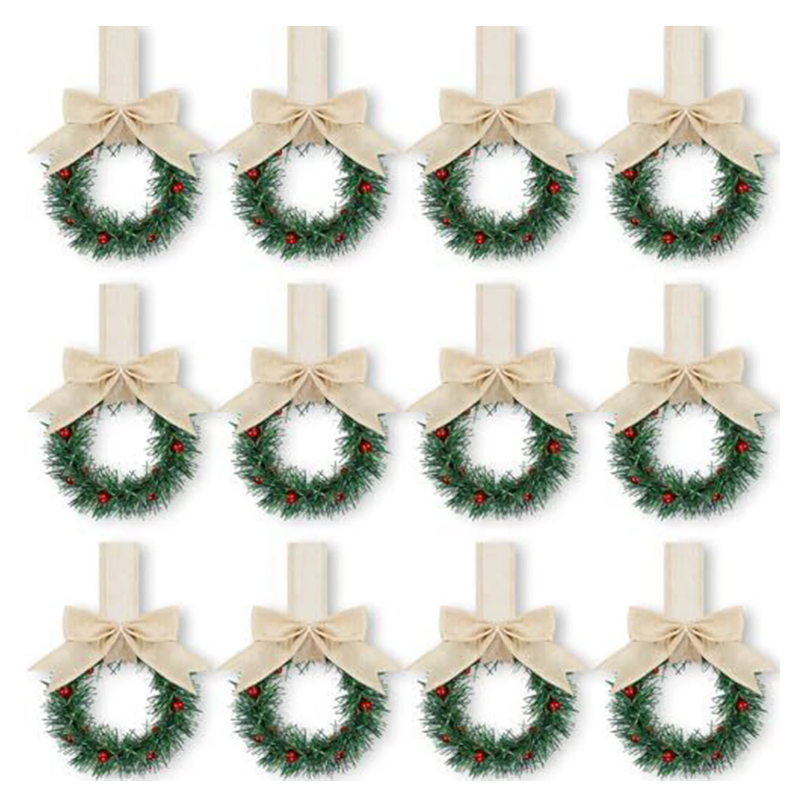 

12Pcs Holiday Kitchen Wreath Decoration Mini Christmas Wreath With Ribbon Kitchen Cabinet Flower Wreath Christmas Decoration