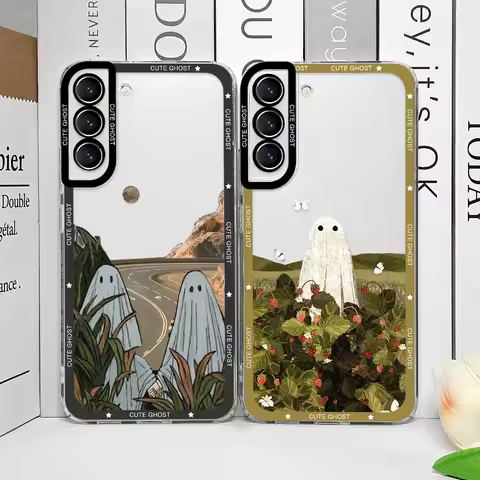 Cute Ghost Sunflower Art Case for Samsung Galaxy S22 S 21 S23 S24 S25 Ultra Plus FE 5G Shockproof Soft Clear Phone Covers Fundas
