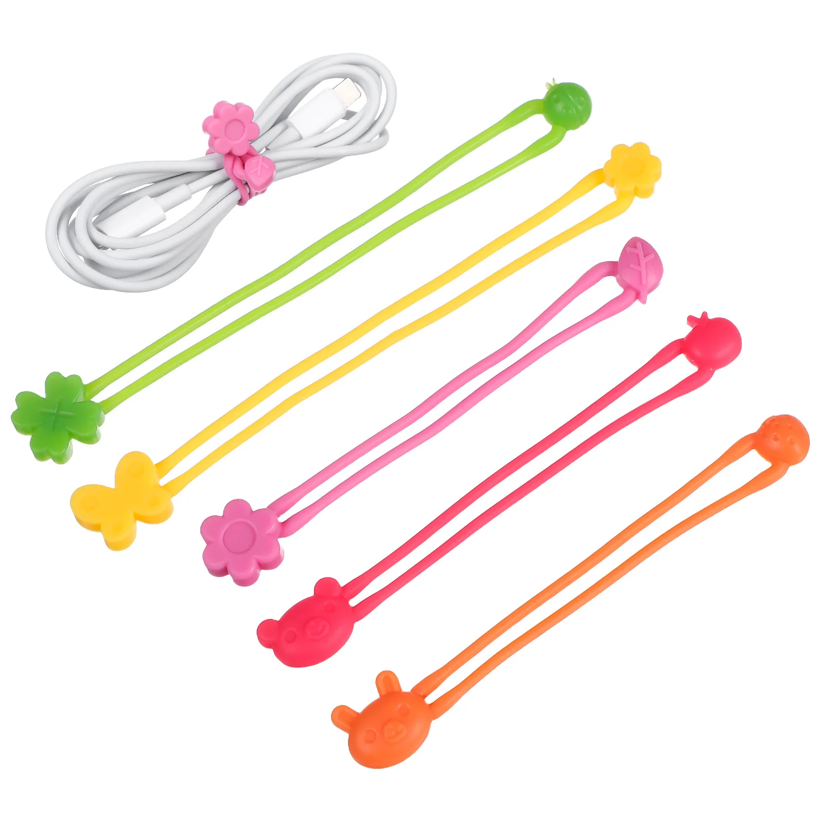 5Pcs Flexible Silicone Bands Elastic Binding Bands for Bento Box Book Cable Organizer Portable Stretchy Kitchen Fixing Straps