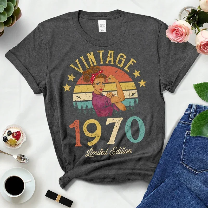 Vintage 1970 Limited Edition Woman Tshirts Retro 55th 55 Years Old Birthday Party Gift Ladies T Shirts Summer Women Fashion Top