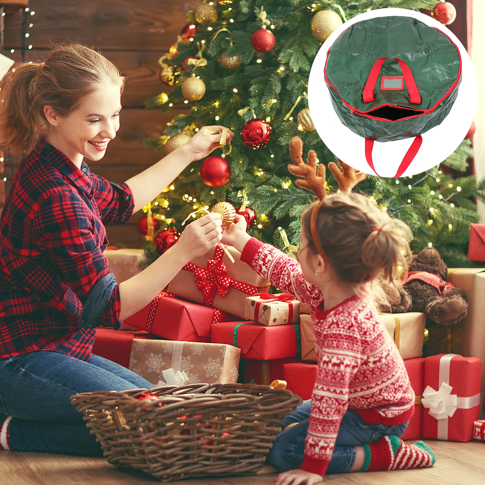 

Christmas Wreath Bag Round Large Size Portable H Design for Wreath Storage Bags Gift Plastic Bags Holiday Seasons