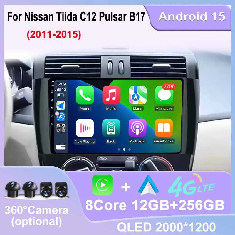 

Сенсорный экран Android 15, для Nissan Tiida C12 Pulsar B17 2011-2015, беспроводной CarPlay, авторадио, автомобильный GPS, мультимедиа, 4G, WIFI BT DSP