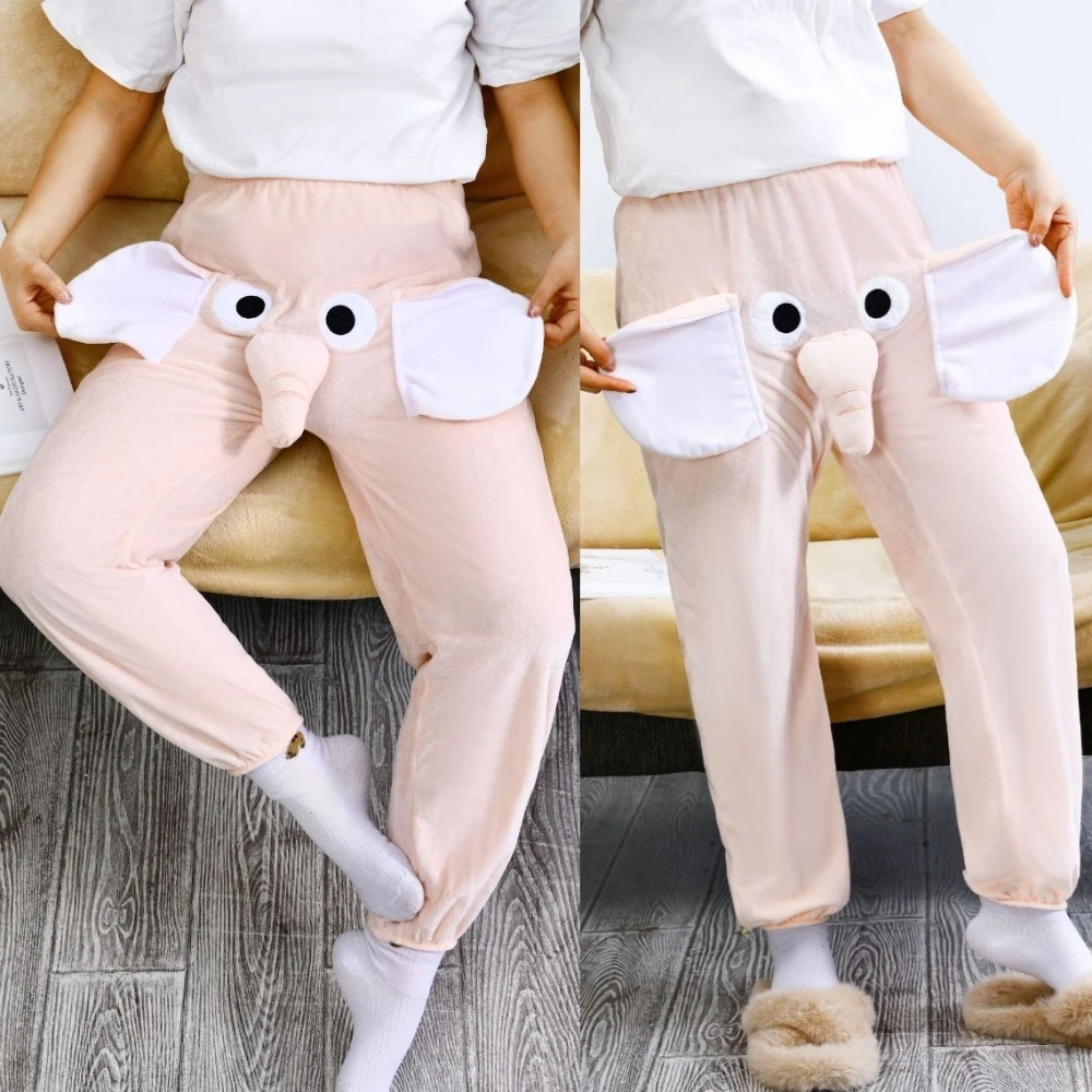 

Fashion 3D Ears Fleece Pajama Pants Loose Plush Elephant Trunk Trousers Cartoon Streetwear Thick Winter Nightwear Men Women