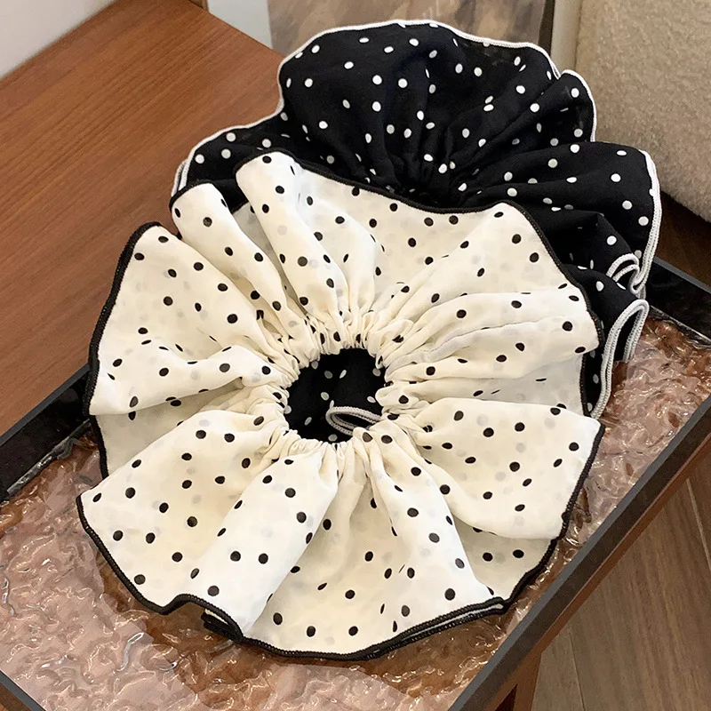 

Elegant Dot White Black Large Intestine Scrunchie For Women Girls Sweet Hair Tie Elastic Hair Band Fashion Hair Accessories