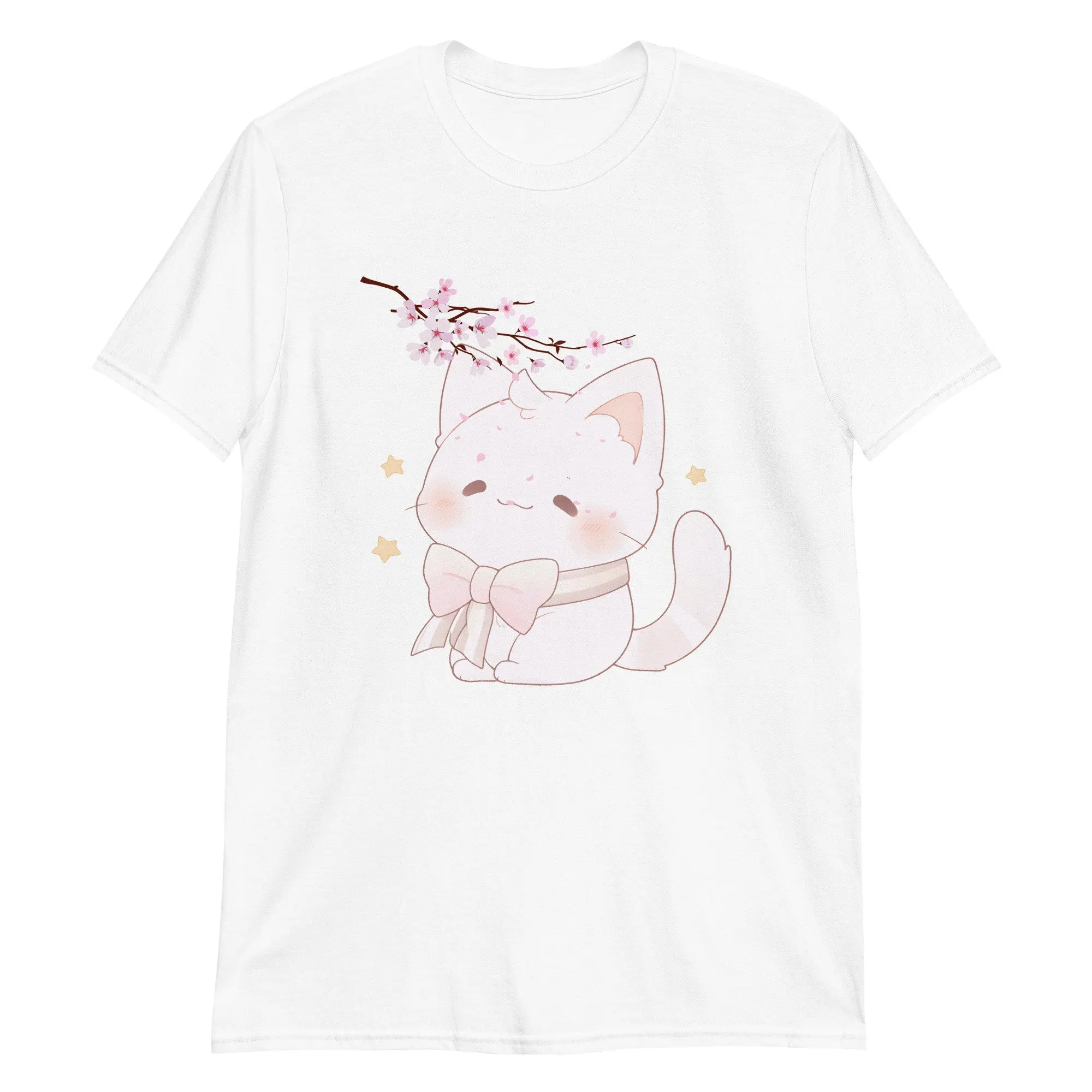 Sakura Bliss Cute Anime White Cat T Shirt