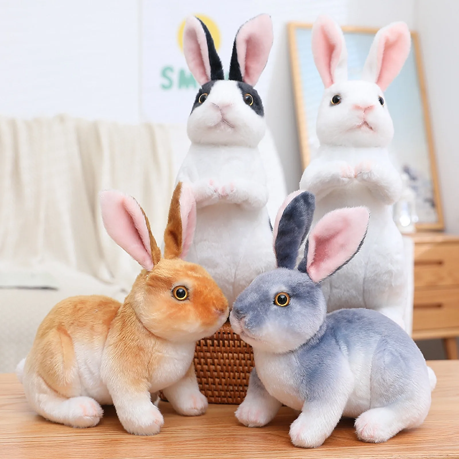 

4 Pcs Realistic Rabbit Plush Toy Easter Bunny Stuffed Animal Plushie Lifelike Soft Rabbit Toy Plush for Spring New Year