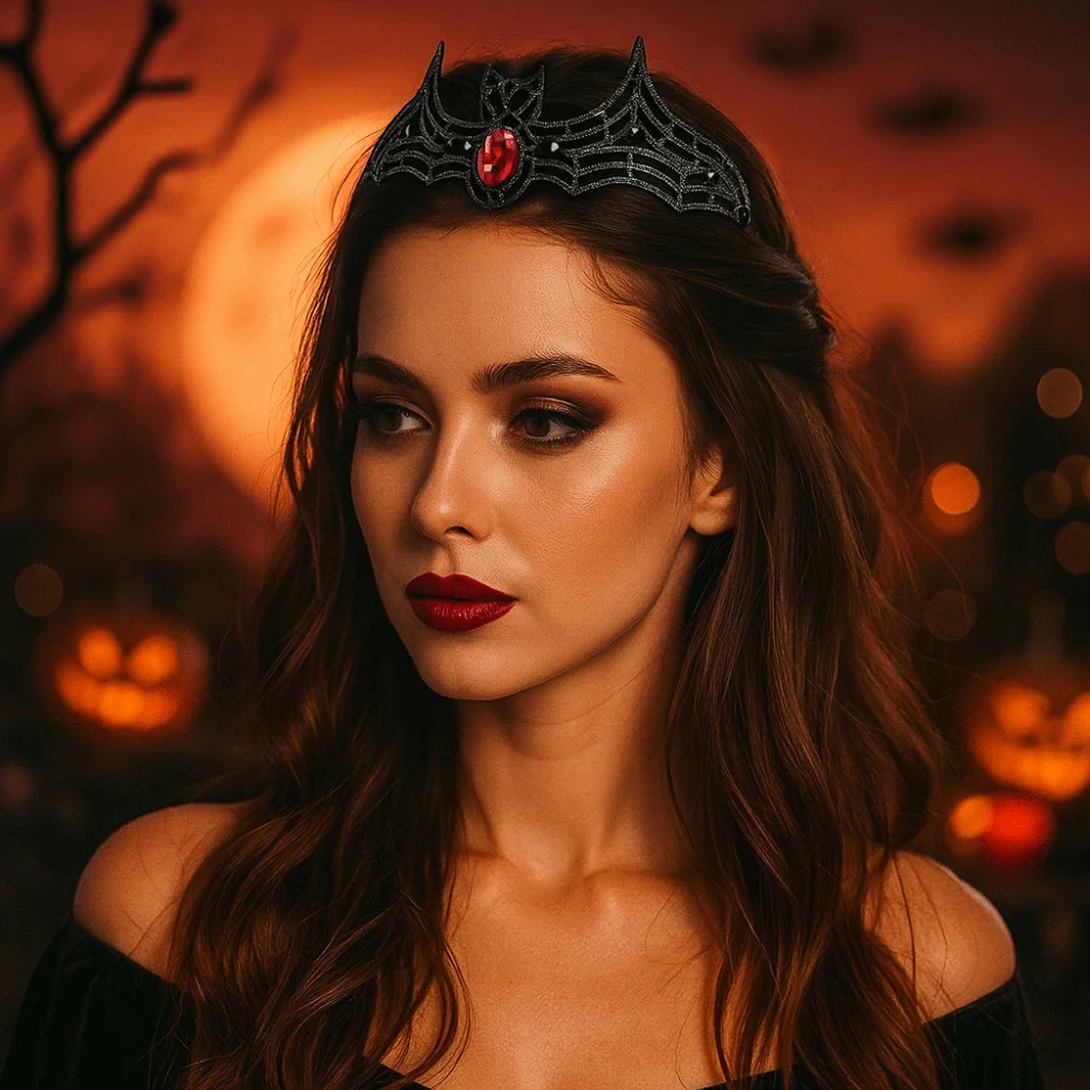

Retro Metal Halloween Bat Hairband Dark Sparkling Rhinestone Crowns Korean Style Multicolor Halloween Tiara Girl
