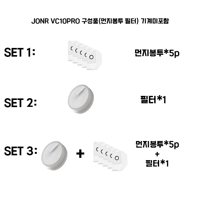 JONR 청소기+청정스테이션 VC10PRO 구성품(먼지봉투 필터) 기계미포함