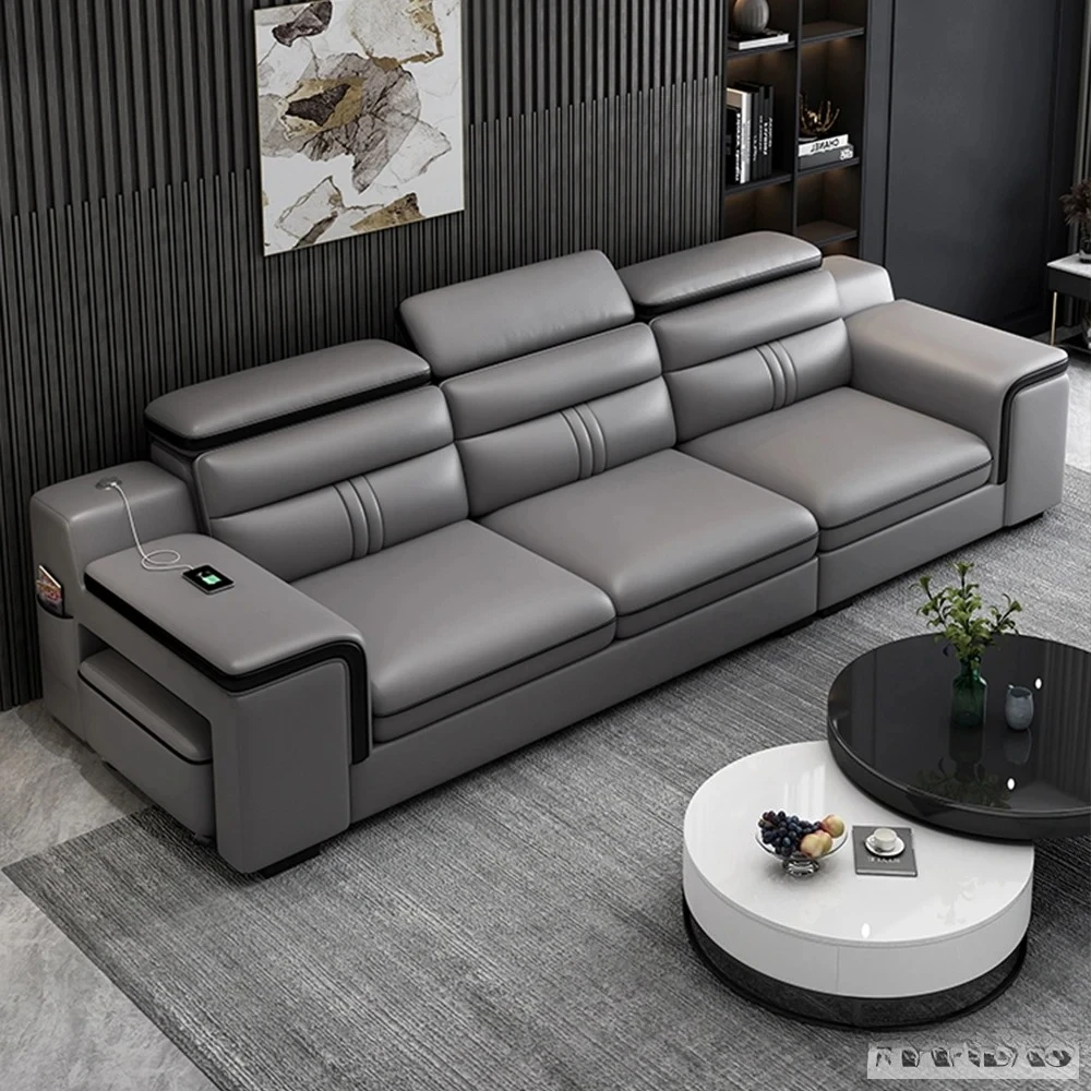 Customizable Leather Sectional Sofa Set with Cup Holder, USB, Adjustable Headrests & Bluetooth Speaker Living Room Cou