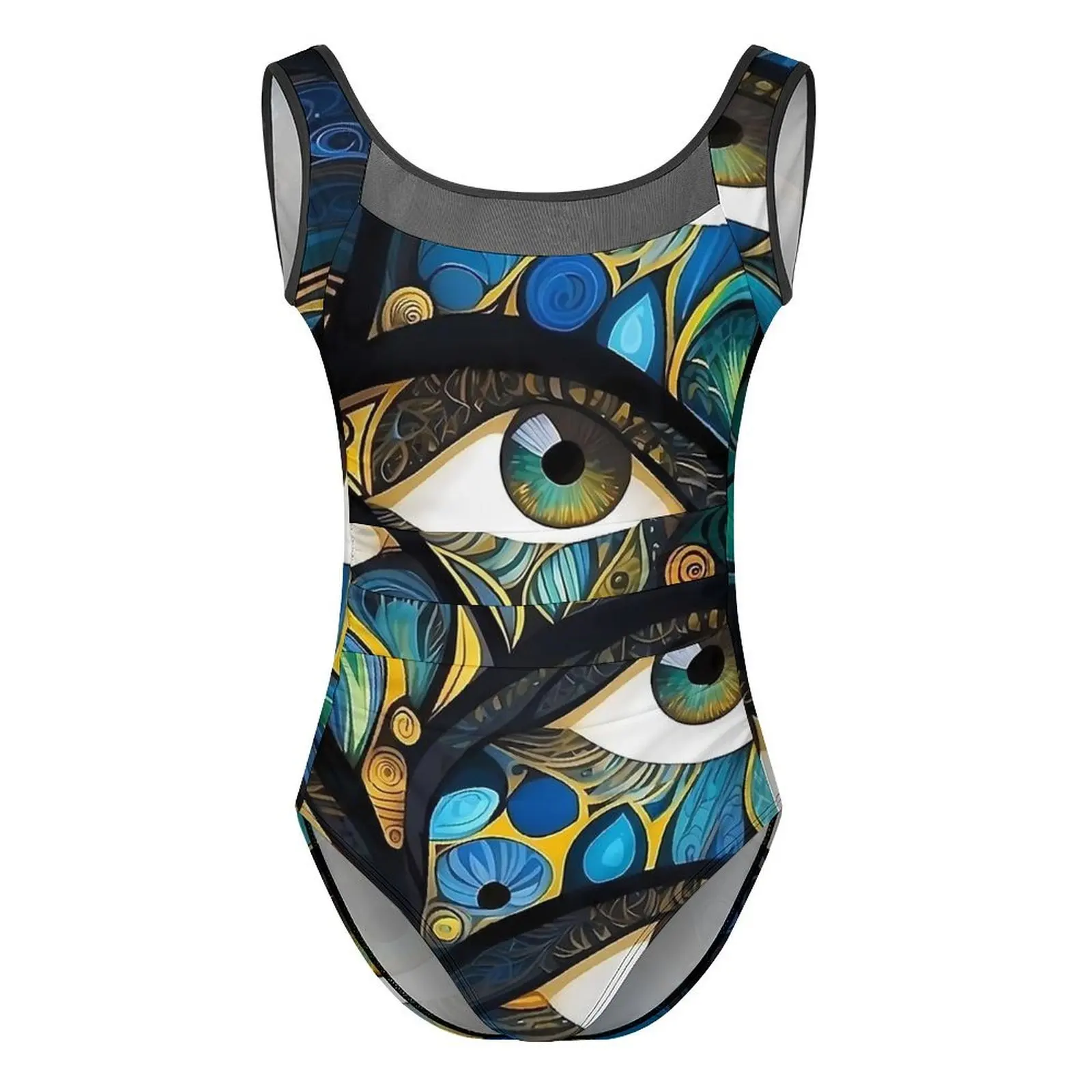 Badpak met abstracte boze oogprint, badmode uit één stuk, push-up vintage badpakken, sexy fitness grafische bodysuit