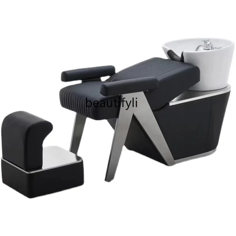 

Customized New Barber Shop Shampoo Chair Factory Direct Sales Salon Flushing Bed Ceramic Deep Basin for Hair Salon