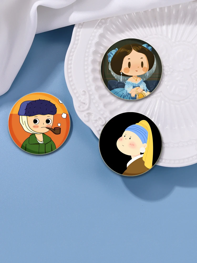 58/44/32MM Famous Painting Icon Badge Snap-in Pins Tinplate DIY Custom Cartoon Brooch for Clothes Hats Decoration