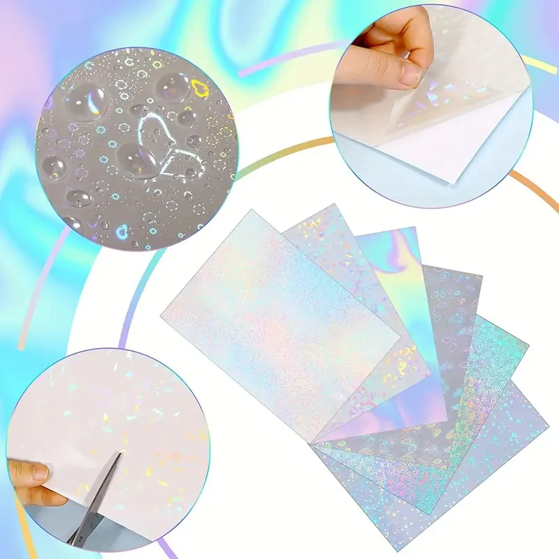 10/20pcs Printable Holographic Sticker Paper A4 Rainbow Vinyl Sticker Paper DIY Self-adhesive Paper for Laser Inkjet Printing