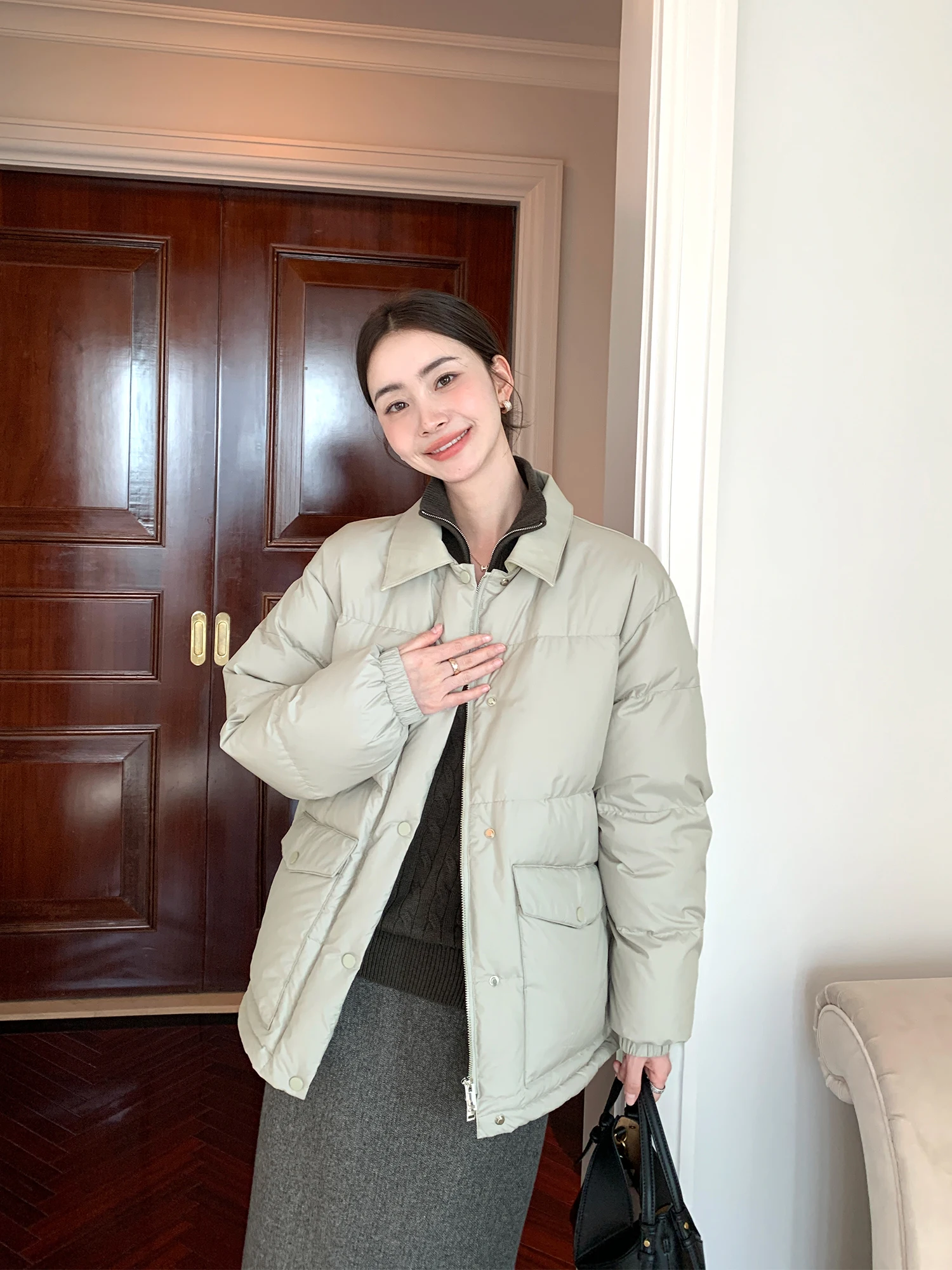 

Женская короткая пуховая куртка Maven Lin Cloud Puff с 90% белым пухом, воротником из искусственной кожи, теплая, повседневная, на молнии