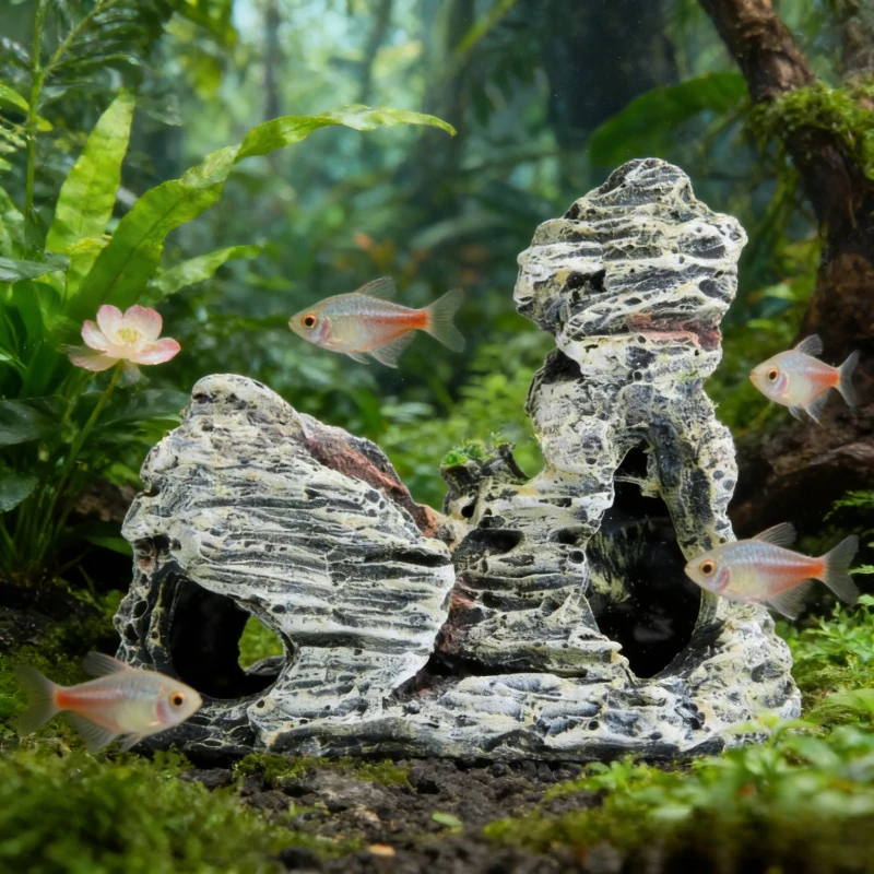 

Resin Mountain Ornament Realistic Rockery Design for Aquarium Landscaping Reptile Terrarium Hideout Non-Toxic Eco-Friendly