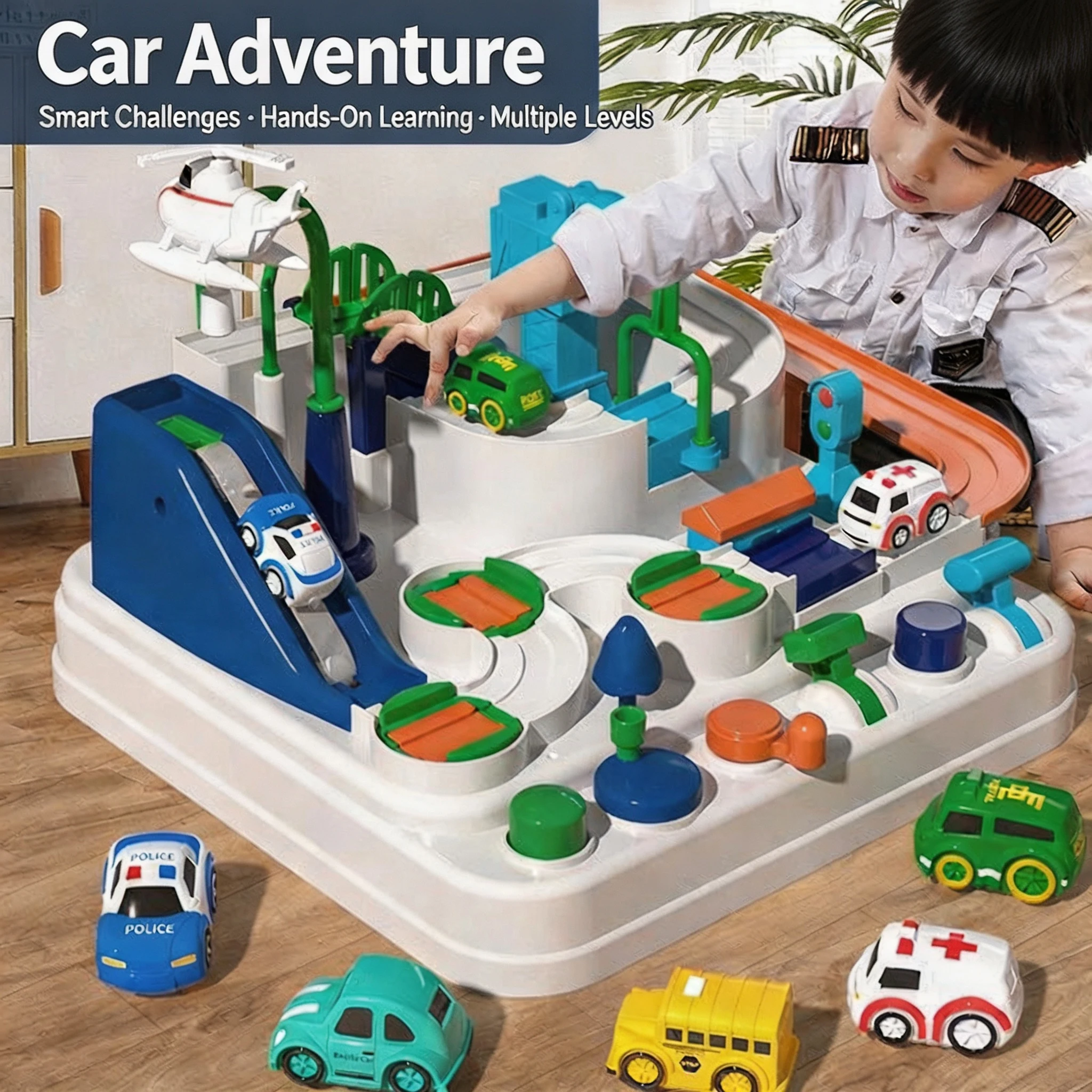 Racing track car model educational toy children's puzzle toy track adventure game brain mechanical interaction train animal