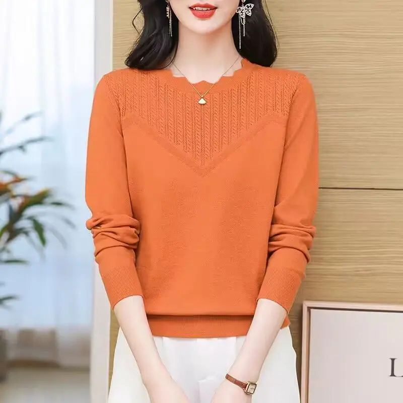 Autumn Winter Round Neck Women\'s Clothing Solid Color Pullover Long Sleeve Screw Thread Sweater Knitted Casual Elegant Tops