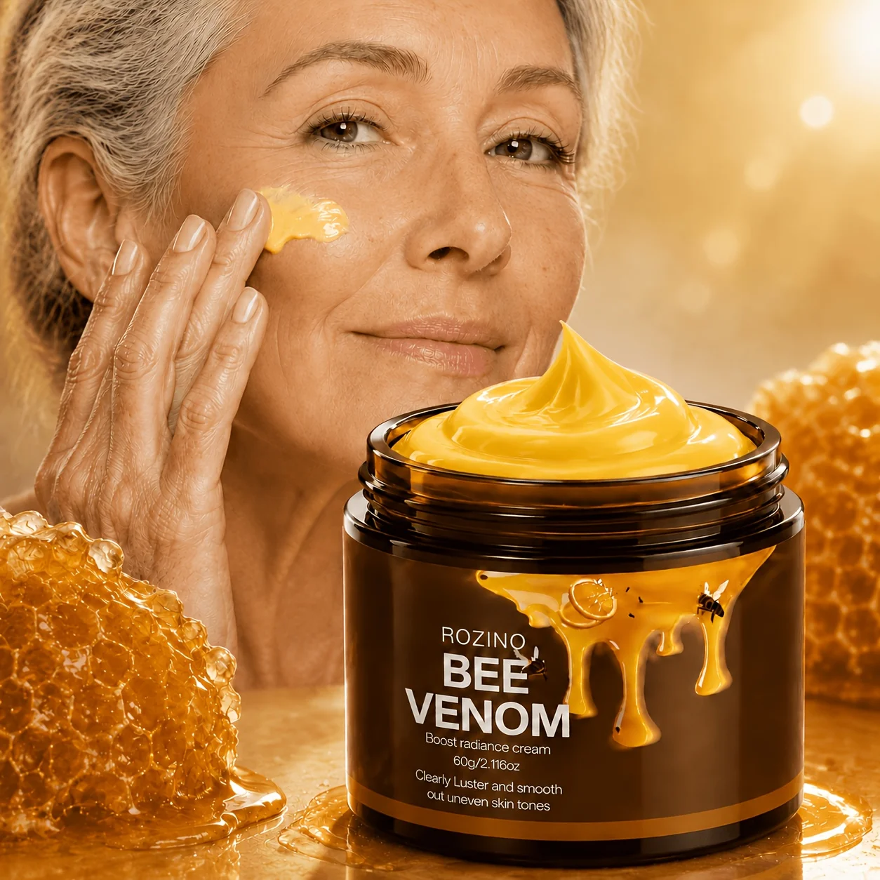 Bee Venom Moisturizing Skin Care Cream for Face, Neck and Body, Honey Inspired Botanical Formula with Smooth Lightweight Texture, Easy to Apply Daily Beauty Care for Home Spa, Travel and Personal Self Care Routine