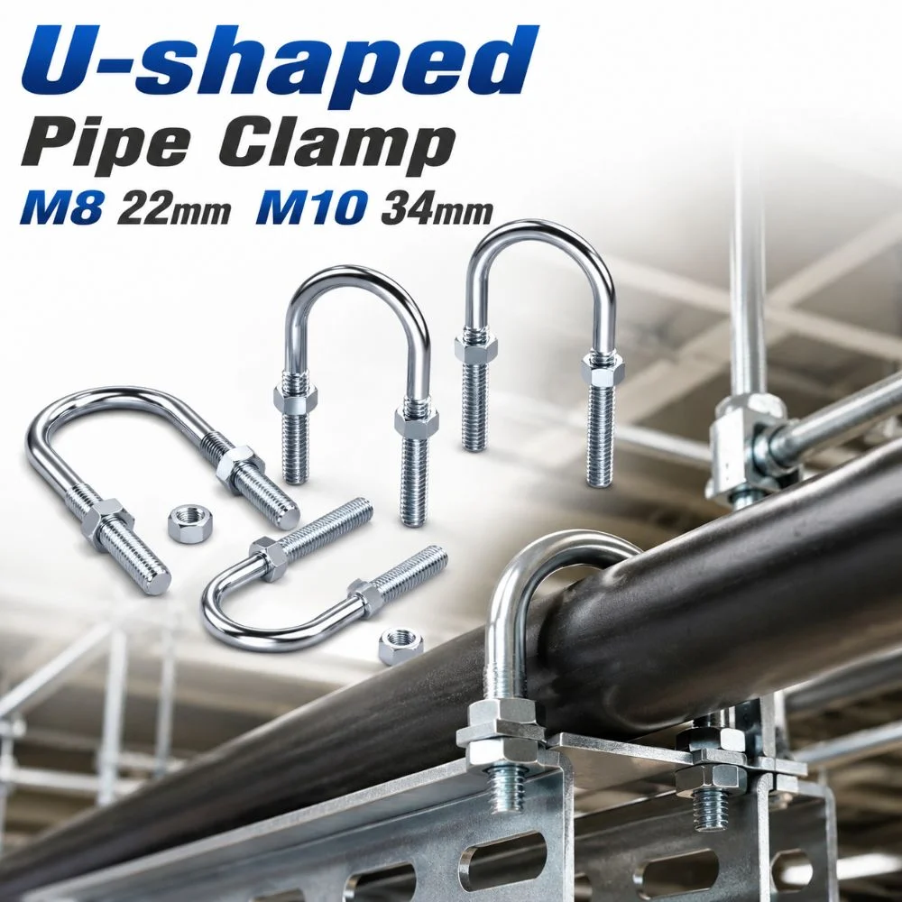 Multifunctional U-Bolts Screws M8 22mm M10 34mm Zinc Plating U-shaped Pipe Clamp Sturdy with Screw Nut Fixed Clamp