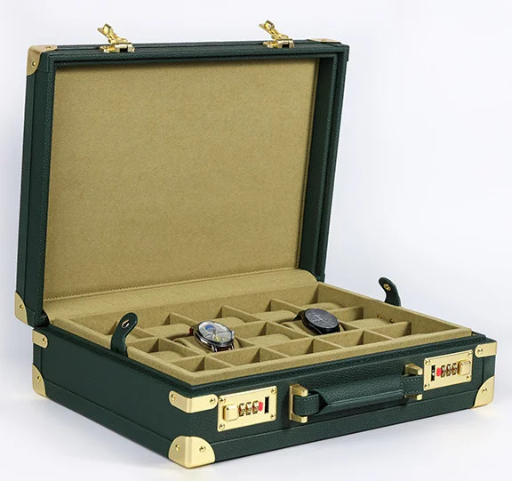 Tancy Luxury 15 Slot Leather Watch Storage Case Personalized Custom Large Green Dustproof Water Resistant Watch Storage Box