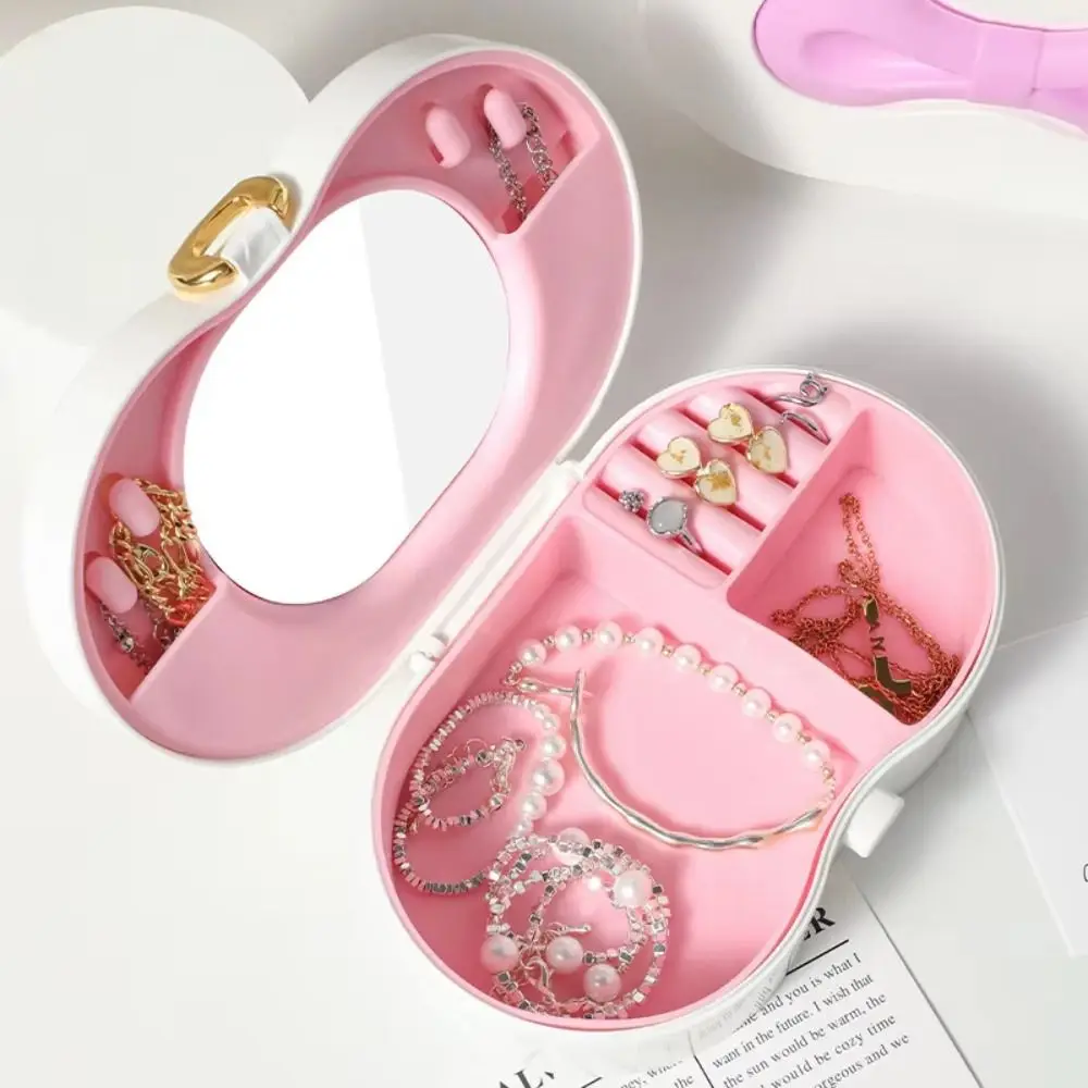 Compartment Jewelry Stand Holder with Lid with Mirror Desktop Storage Box Display Tray Dust-proof Earring Ring Box Necklace