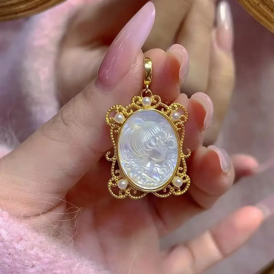 New ins Cute Princess Agate Pendant For Women Vintage S925 Silver Beauty Girl Charms Fashion DIY Jewelry Accessories