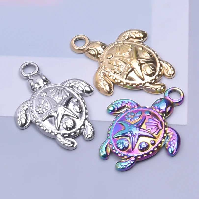5pcs Stainless Steel Charms Tortoise Sea Turtle Pendant For Jewelry Making Supplies 3 Color Marine Animals Charms DIY Necklace