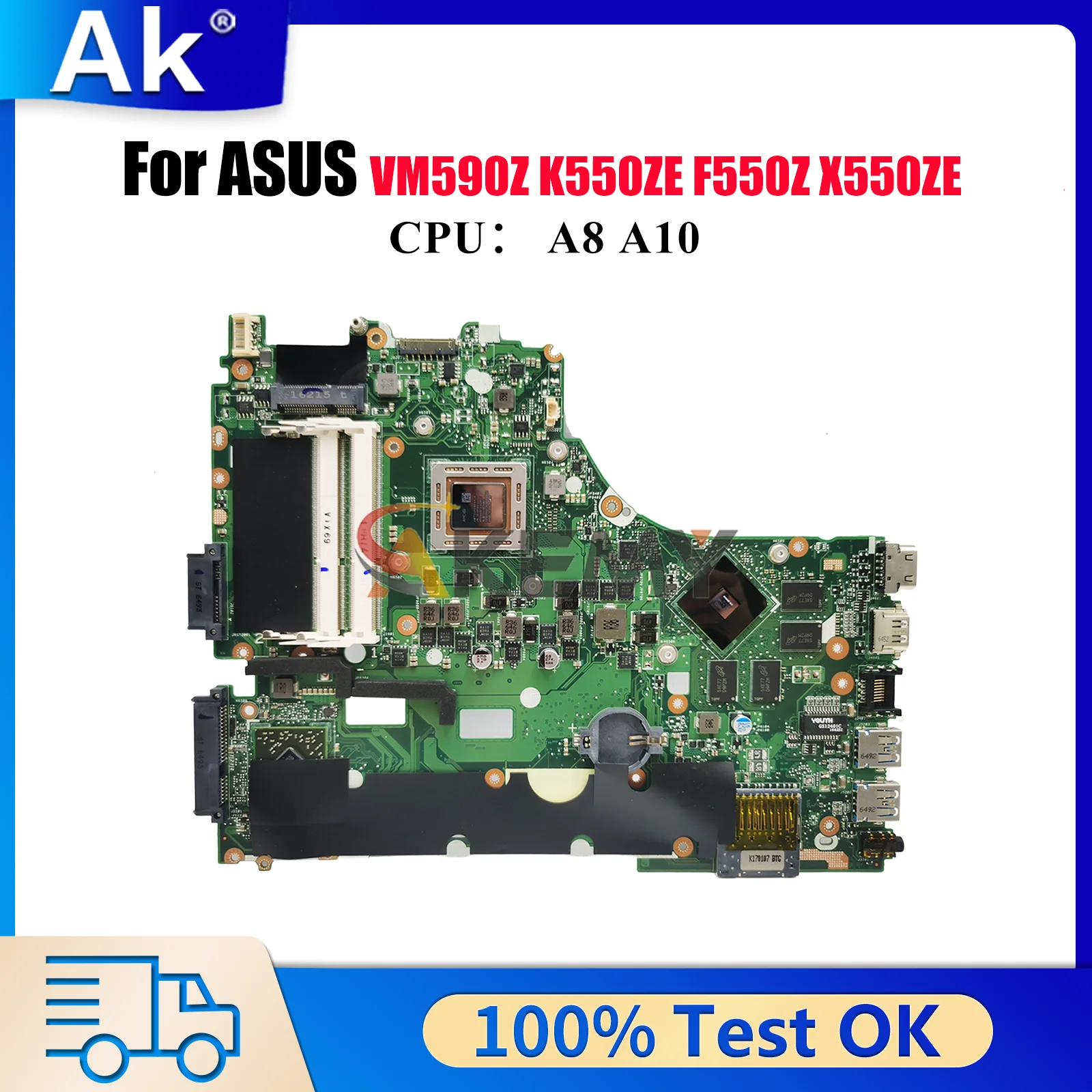 

X550ZE Laptop Motherboard For ASUS VivoBook F550ZE A550ZE A555Z X550ZE VM590Z K550ZE X550Z K555Z Mainboard With A8 A10 CPU stk
