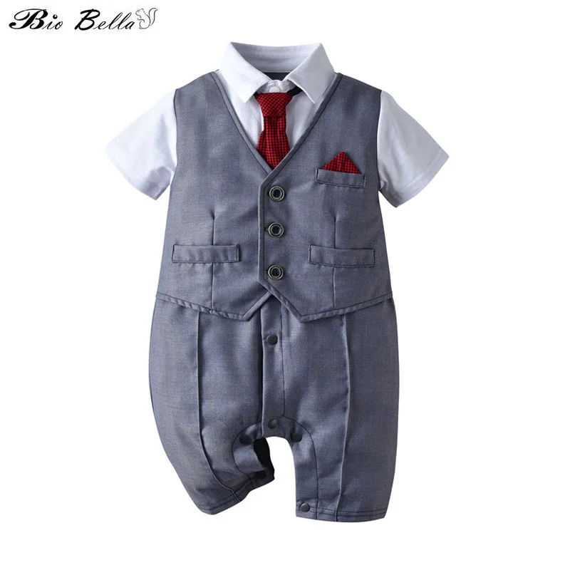 Baby Boy Clothes Cotton Handsome Rompers Little Boys Tie Decor Kids Outfits Newborn One-pieces Newborn Kid Clothing