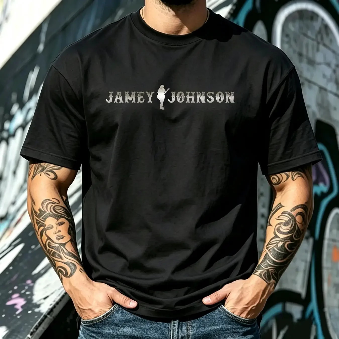 washed T Shirt Jamey Johnson 2021 Tour Black No Tag vintage Washed Comfortable Breathable streetwear fashion Soft