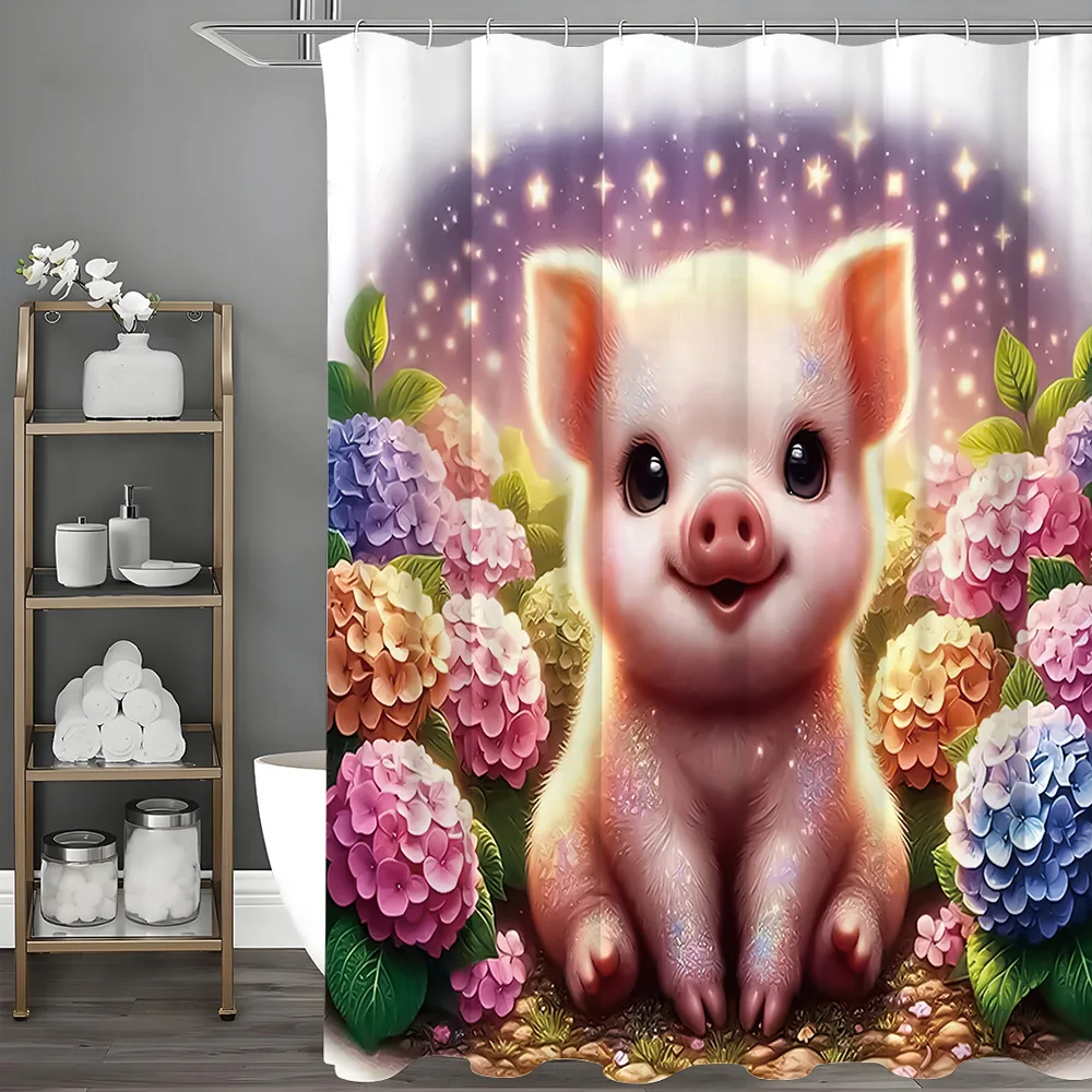 

Светящаяся занавеска для душа с цветущим поросенком, моющаяся грязеотталкивающая насадка для душа, водонепроницаемая полиэстеровая занавеска для ванны для домашнего декора