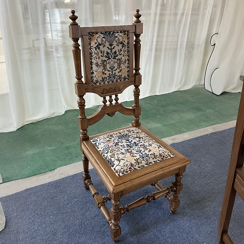 American solid wood dining chair, soft bag seat cushion flower pattern, chair