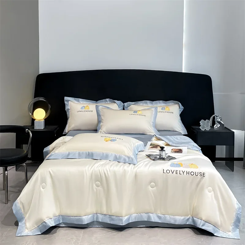 

Дышащее Летнее шелковое одеяло с вышивкой Tencel, охлаждающее Летнее шелковое одеяло из четырех частей